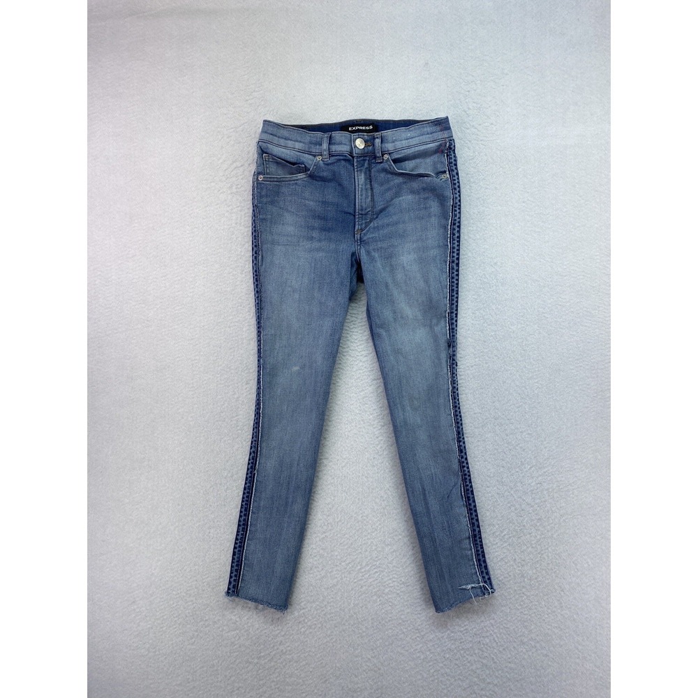 Express Jeans Womens Size 4 Medium Wash High Rise Cutoff Denim Jean Legging